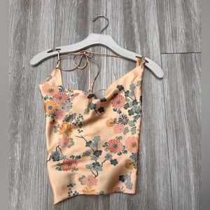 Floral Print Satin Halter Top